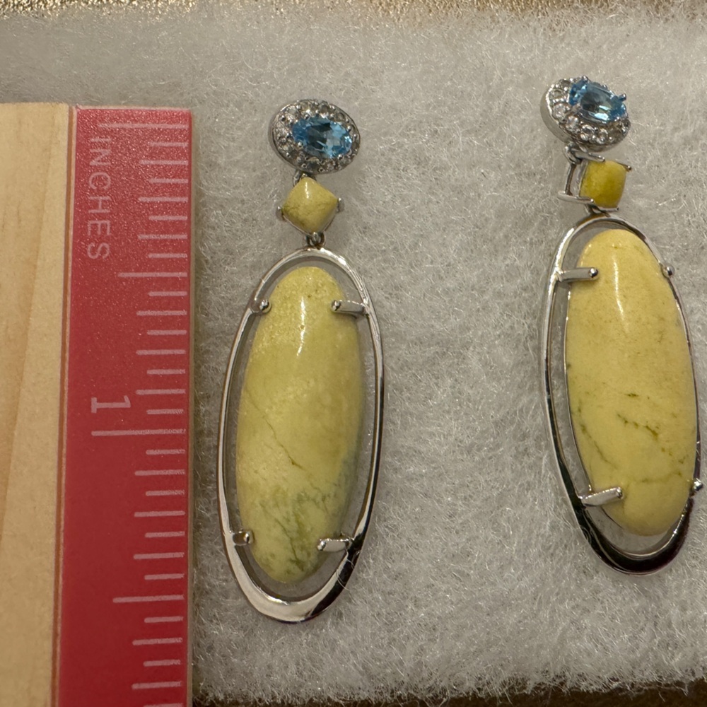 UTC Sterling Silver Blue and Yellow Stone Drop Earrings - Picture 3 of 4